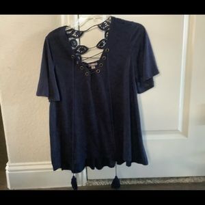 navy blue Free People open back top with tassels